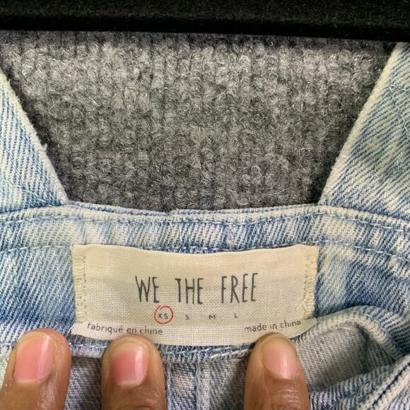 Free People We The Free Adjustable Straps Light Wash Denim Overall Mini Dress XS - Picture 6 of 8